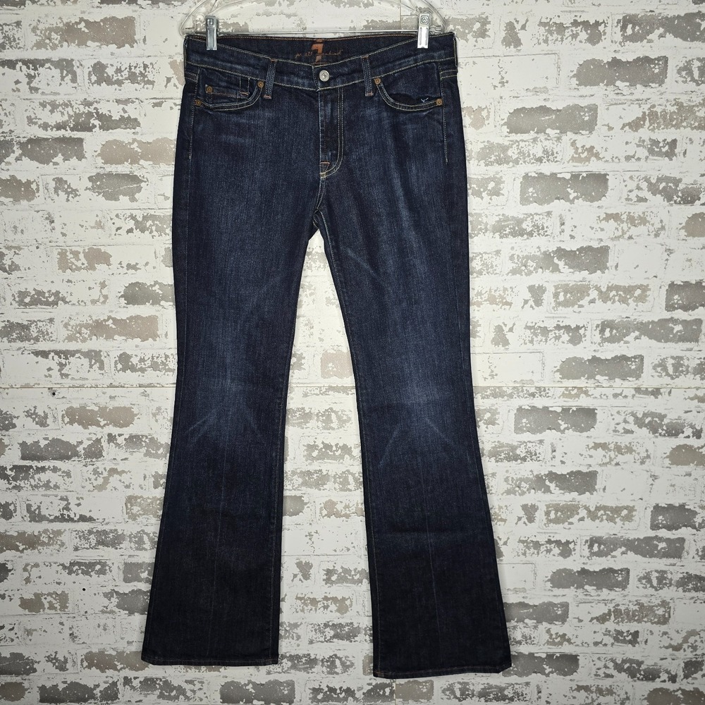 7 For All Mankind Jeans Womens 31 Dark Blue Wash Stretch Denim Low Rise Flareâ